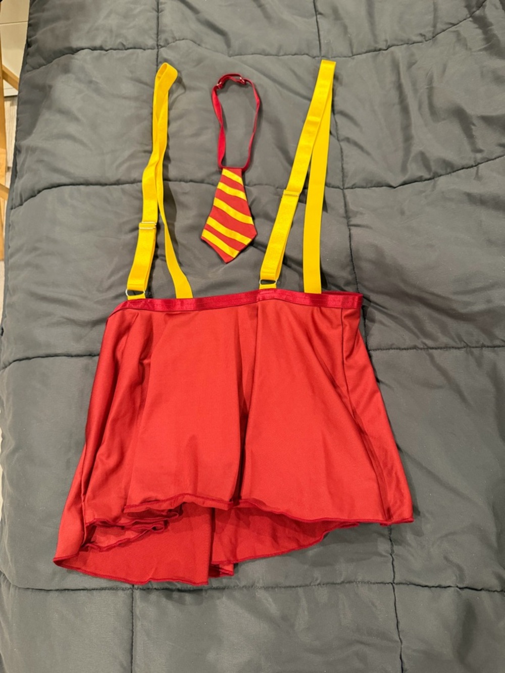 Red Mesh Halter Chemise with Yellow Straps and Accent Tie
